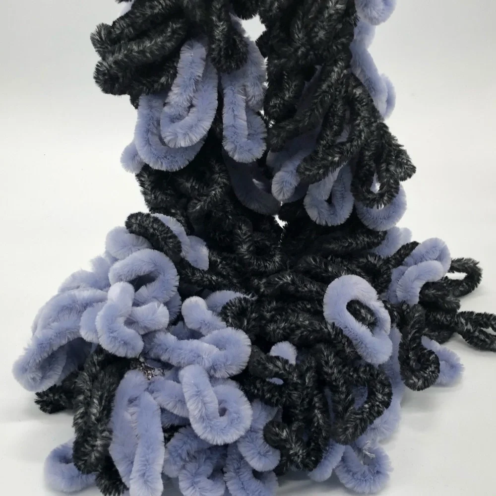 Whimsical Boucle-style‎ Loop Knit Scarf Blue Black